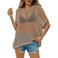 thumbnail image 1 of Womens Crochet Sweater Tops Batwing Short Sleeve Oversized Boat Neck Boho Knit Summer Beach Cover Ups, 1 of 7