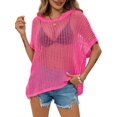 thumbnail image 1 of Womens Crochet Sweater Tops Batwing Short Sleeve Oversized Boat Neck Boho Knit Summer Beach Cover Ups, 1 of 6