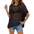 thumbnail image 1 of Womens Crochet Sweater Tops Batwing Short Sleeve Oversized Boat Neck Boho Knit Summer Beach Cover Ups, 1 of 7
