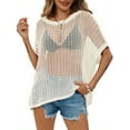 thumbnail image 1 of Womens Crochet Sweater Tops Batwing Short Sleeve Oversized Boat Neck Boho Knit Summer Beach Cover Ups, 1 of 7