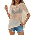 thumbnail image 1 of Womens Crochet Sweater Tops Batwing Short Sleeve Oversized Boat Neck Boho Knit Summer Beach Cover Ups, 1 of 7