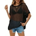 thumbnail image 1 of Womens Crochet Sweater Tops Batwing Short Sleeve Oversized Boat Neck Boho Knit Summer Beach Cover Ups, 1 of 7