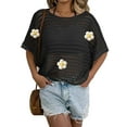 thumbnail image 1 of Dycnvjo Womens Crochet Tops Flower Hollow Out Cover Up Short Sleeve Knit Pullover Sweater Summer Beach Cover Up Black One Size, 1 of 6