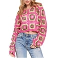 thumbnail image 1 of Womens Crochet Tops Flower Square Knitted Pullover Hollow Out Long Sleeve Floral Cropped Tunic Shirt, 1 of 6