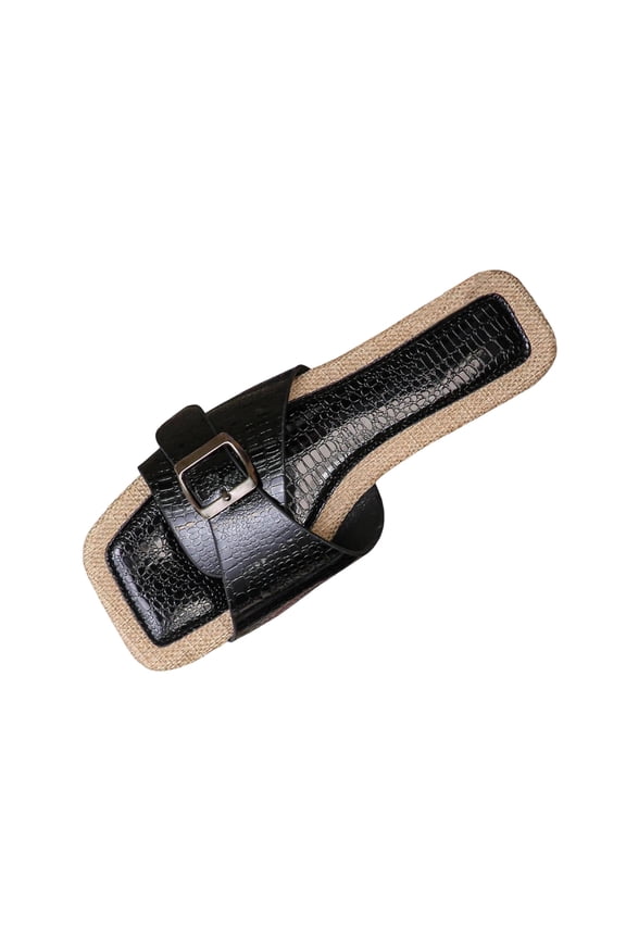 Womens Crocodile Embossed Slide Sandals Square Toe Adjustable Buckle Strap Platform Sole Casual Summer Sandals Black,Size 42