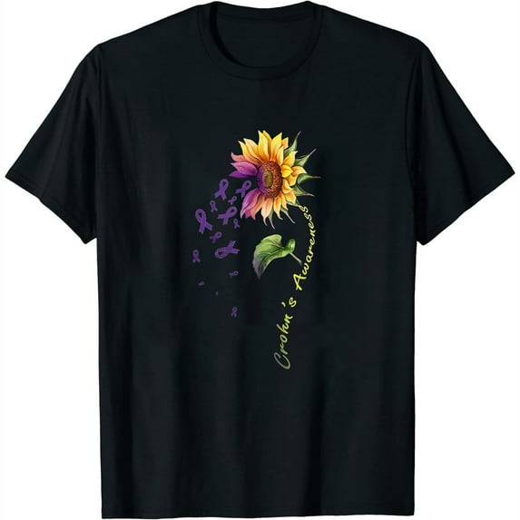 Womens Crohn's Awareness Sunflower Shirt Disease Black Medium