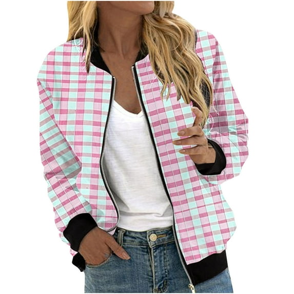 Womens Crop Bomber Jackets with Pockets Long Sleeve Casual Zip Up Jacket Outerwear No Hood Printed Fashion Coats (2XL, Mint Green)