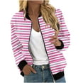 thumbnail image 1 of Womens Crop Bomber Jackets with Pockets Long Sleeve Casual Zip Up Jacket Outerwear No Hood Printed Fashion Coats (2XL, Pink 01), 1 of 7