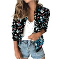thumbnail image 1 of Womens Crop Bomber Jackets with Pockets Long Sleeve Casual Zip Up Jacket Outerwear No Hood Printed Fashion Coats (M, Sky Blue), 1 of 7