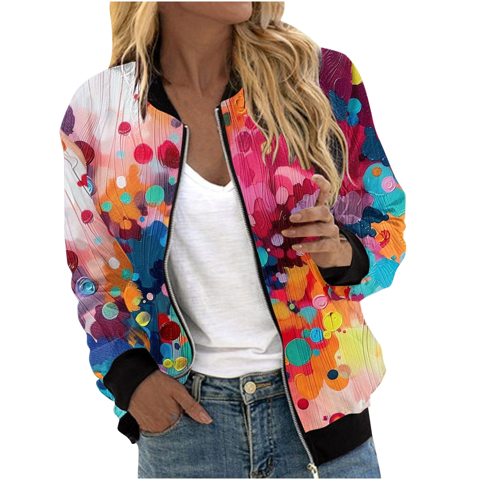 ブルゾン NEVADA CROPPED BOMBER Womens Crop Bomber Jackets with Pockets Long Sleeve Casual