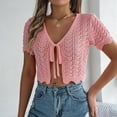 thumbnail image 1 of Womens Crop Cardigans Casual Crochet Lightweight Tie Front Short Sleeve Tops Ladies Sexy Solid Trendy Hollow Out Cardigan Cropped Top Christmas Gifts, 1 of 8