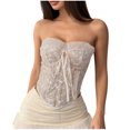 thumbnail image 1 of Womens Crop Corset Tops Floral Embroidered Vintage Going Out Bustier Corsets Fish Bones Ruffle Bodice Shapewear Beige, M, 1 of 4