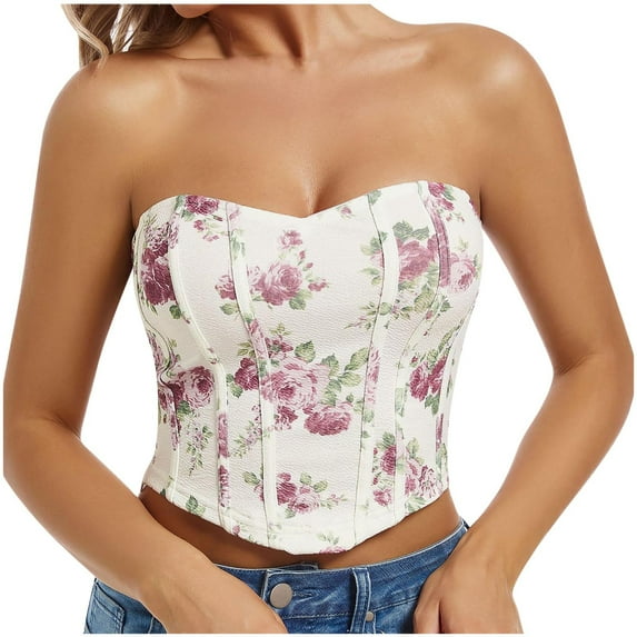Womens Crop Corset Tops Floral Vintage Going Out Bustier Corsets Fish Bones Body Trimmer Bodice Shapewear Purple, S