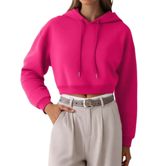 Womens Crop Hoodies Pullover Casual With Pockets Drawstring Spring Summer Fall Fall Clothes Tops Hooded Sweatshirts Hot Pink S