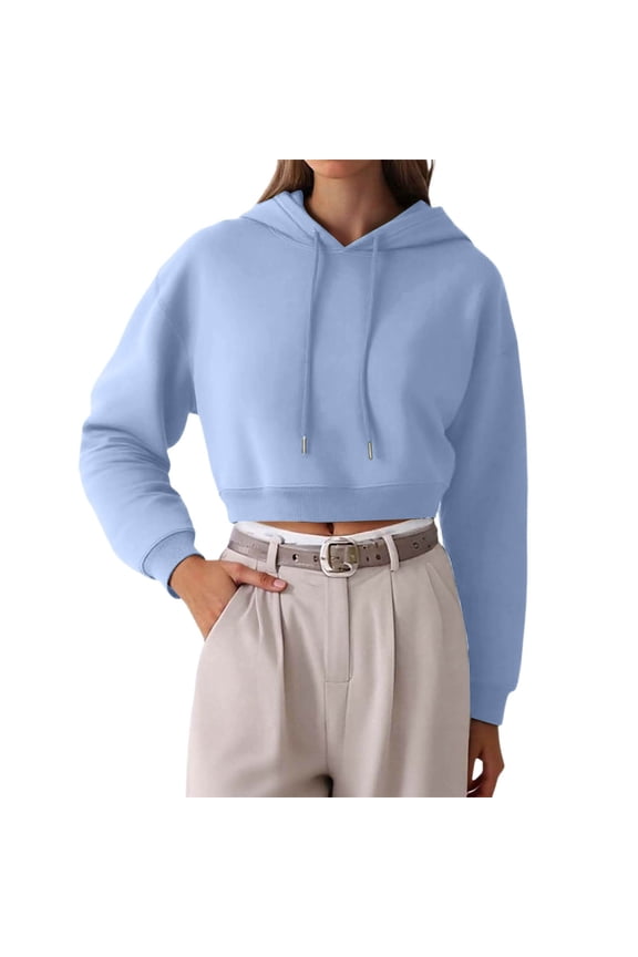 Womens Crop Hoodies Pullover Casual With Pockets Drawstring Spring Summer Fall Fall Clothes Tops Hooded Sweatshirts Sky Blue XS