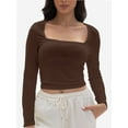 thumbnail image 1 of Womens Crop Shirts Square Neck Long Sleeve Top Basic Slim Fitted Blouse T-Shirts, 1 of 6