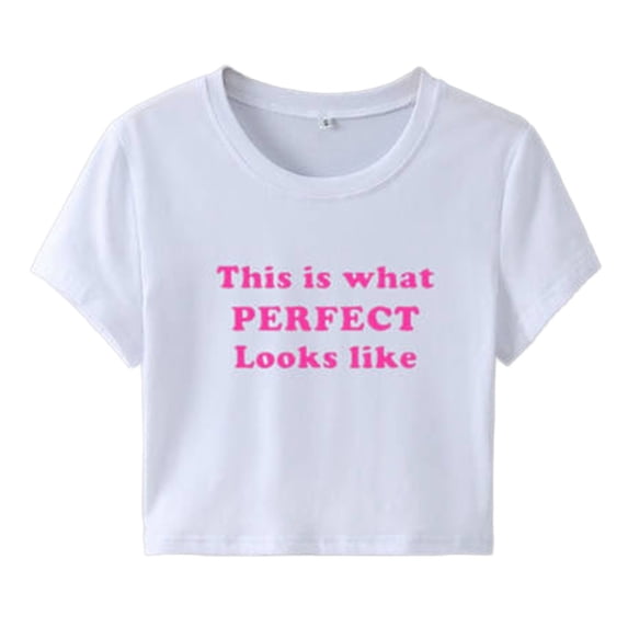 Womens Crop Short Sleeve Graphic T Shirts Trendy Crew Neck This Is What Look like Letter Printed Tops Ladies Summer Slim Fit Going out Tees Y2k Outfits White 0730*crop tops XS