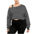 thumbnail image 1 of Womens Crop Sweatshirts Long Sleeve Cold Shoulder Pullover Loose Solid Color Workout Casual Strappy Tops (2XL, Dark Gray), 1 of 7