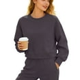 thumbnail image 1 of Womens Crop Sweatshirts without Hood Casual Crewneck Plain Pullover Loose Fit Long Sleeve Athletic Sports Tops (S, Dark Gray), 1 of 7