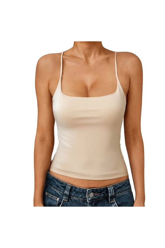 Womens Crop Tank Top with Fixed Cups Built-in Bra Wireless Padded Beauty Back Bandeau Cami Vest Top Soft Shell Tee One Size