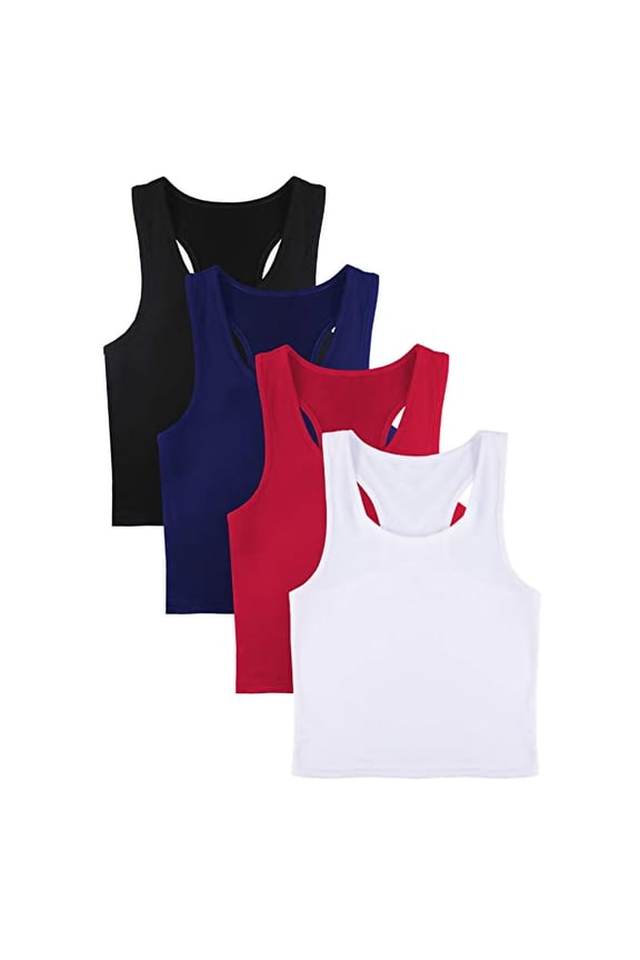 Womens Crop Tank Tops 4-Piece Pack Basic Sleeveless Sport Blouse High Elasticity Activewear Camisole Vest Multicolor