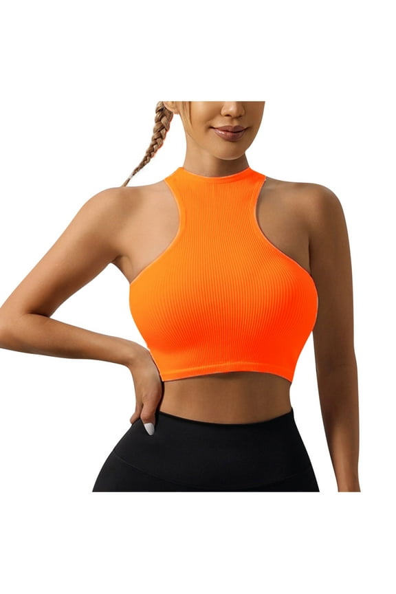 Womens Crop Tank Tops Basic Seamless Ribbed Round High Neck Cropped Workout Top Summer Causal Yoga Gym Shirts