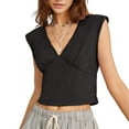 thumbnail image 1 of Womens Crop Tank Tops Deep V-Neck Summer Tee Pleated Back Cropped Going Out Tops Y2k - Shirts Streetwear Black L, 1 of 6
