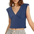 thumbnail image 1 of Womens Crop Tank Tops Deep V-Neck Summer Tee Pleated Back Cropped Going Out Tops Y2k - Shirts Streetwear Blue XL, 1 of 5