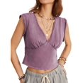 thumbnail image 1 of Womens Crop Tank Tops Deep V-Neck Summer Tee Pleated Back Cropped Going Out Tops Y2k - Shirts Streetwear  S, 1 of 8