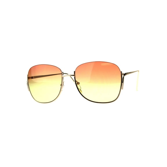 Womens Crop Top Exposed Lens Rectangular Metal Rim Sunglasses Orange Yellow