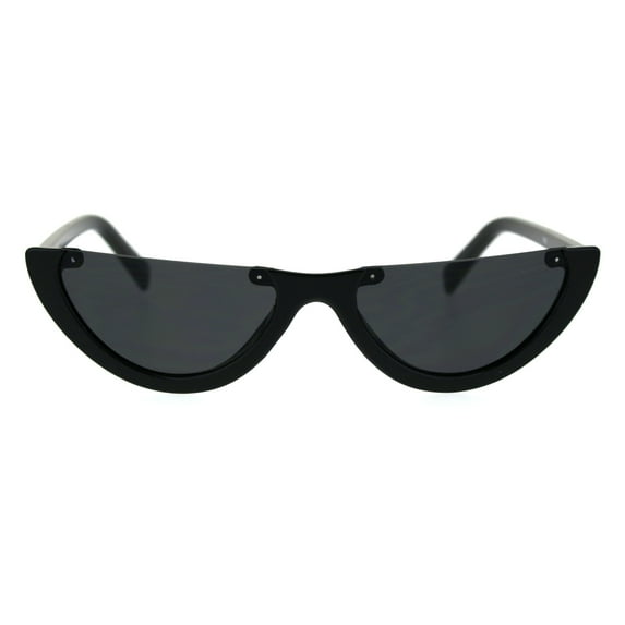 Womens Crop Top Retro Cat Eye Mod Funk Sunglasses All Black