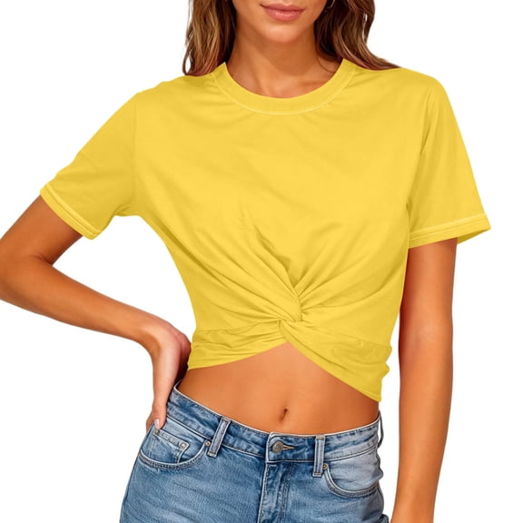 Womens Crop Tops Crewneck Short Sleeve T Shirts Summer Solid Color Casual Womens Tee Fashion Blouses Streetwear Going Out Tops