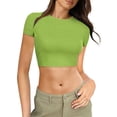 thumbnail image 1 of Womens Crop Tops Cute Summer Crew Neck Basic Tees Slim Fit Trendy Short Sleeve T Shirts for 2026, 1 of 4