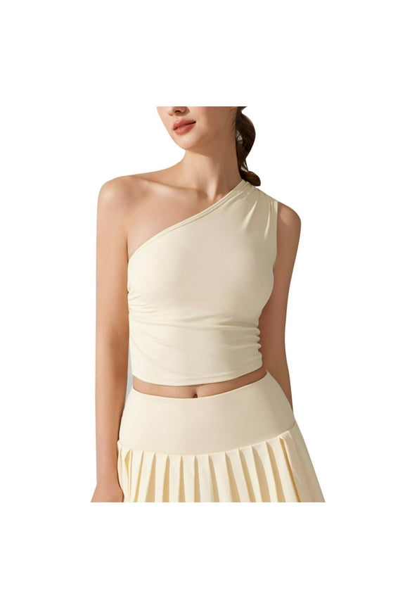 Womens Crop Tops One Shoulder Vest Sexy Tank Tops with Built in Bra Sleeveless Shirt Sexy Blouses Tight Slim Fitted Sports Yoga Workout Y2K Vest Top Trendy Cami for Going Out Outfit Party