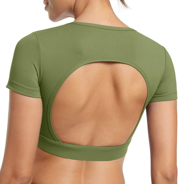 Womens Crop Tops Open Back Workout Cropped Tops Seamless Short