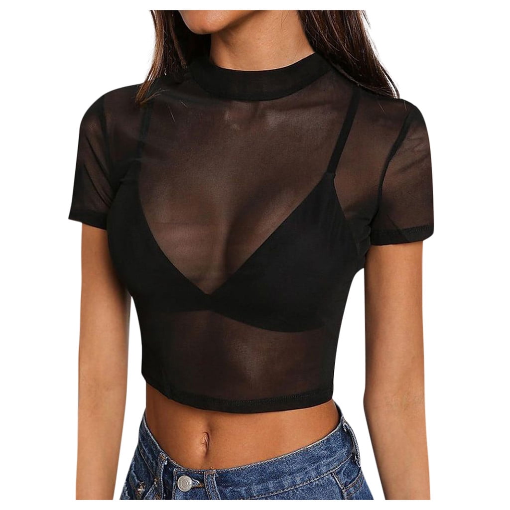 mesh crop top short sleeve