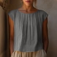 thumbnail image 1 of Womens Crop Tops Short Sleeve Cropped Linen T-Shirts Summer Lightweight Casual Blouses Round Neck Solid Short Basic Tees, 1 of 9
