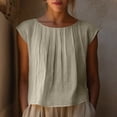 thumbnail image 1 of Womens Crop Tops Short Sleeve Cropped Linen T-Shirts Summer Lightweight Casual Blouses Round Neck Solid Short Basic Tees, 1 of 9