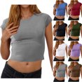 thumbnail image 1 of Womens Crop Tops T Shirts Ladies Tops Summer Short Sleeve Shirt Basic Tee Army Green L, 1 of 6