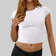 thumbnail image 1 of Womens Crop Tops T Shirts Ladies Tops Summer Short Sleeve Shirt Basic Tee White S, 1 of 6