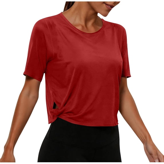 Womens Crop Tops V-Neck Short Sleeve T-Shirts Summer Basic Loose Fit Side Knot Tee Cute Trendy Clothes for Yoga