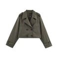 thumbnail image 1 of Womens Cropped Bike Jacket Casual Double Breasted Trench Coat Green XS, 1 of 9