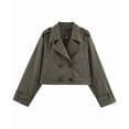 thumbnail image 1 of Womens Cropped Bike Jacket Casual Double Breasted Trench Coat Green XS, 1 of 9