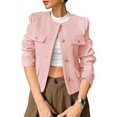 thumbnail image 1 of Womens Cropped Blazer Jacket Collarless Button Down Business Casual Fall Outfits Winter Coats Light Pink L, 1 of 9