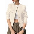 thumbnail image 1 of Womens Cropped Blazer Jacket Collarless Button Down Business Casual Fall Outfits Winter Coats White M, 1 of 9