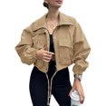 thumbnail image 1 of Womens Cropped Bomber Jacket 2026 Trendy Zip Up Lightweight Anorak Coat With Pockets, 1 of 9