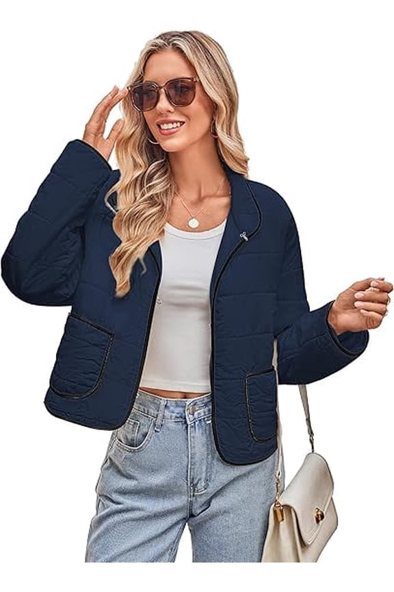 Women's Winter Quilted Jackets Long Sleeve Button Down Square Pattern Jacket Outerwear Coats with Pockets