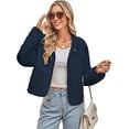thumbnail image 1 of Womens Cropped Bomber Jacket Button Down Varsity Jackets Shackets with Pockets, 1 of 6