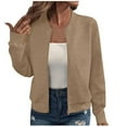 thumbnail image 1 of Womens Cropped Bomber Jacket Lightweight Zip Up Jacket No Hood Women Long Sleeve Stand Collar Coat with Pockets (Khaki M), 1 of 4
