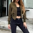 thumbnail image 1 of Womens Cropped Bomber Jacket Zip Up Varsity Jackets Shackets with Pockets Brown M, 1 of 7
